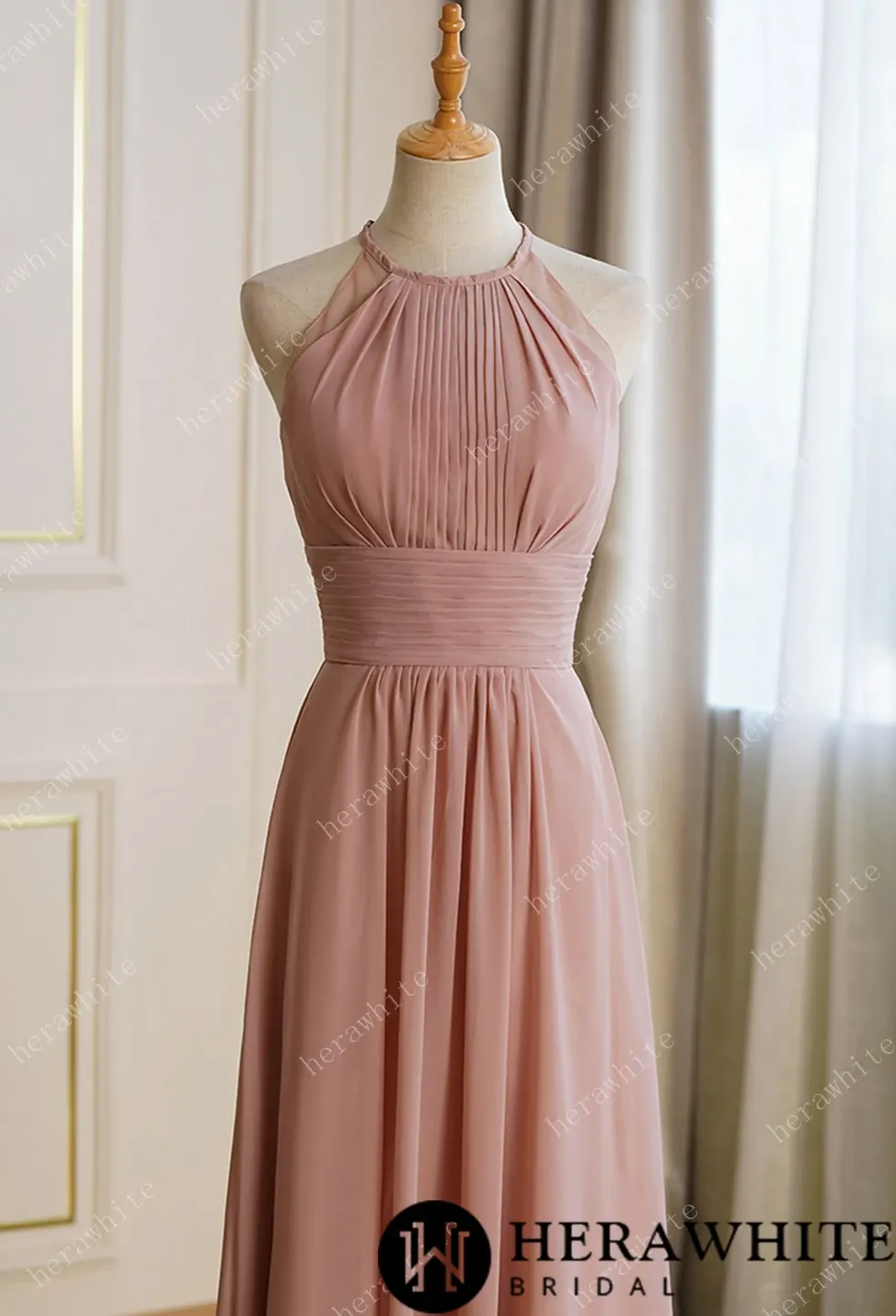 Long Eyelet A Line Ruched Chiffon Bridesmaid Dresses