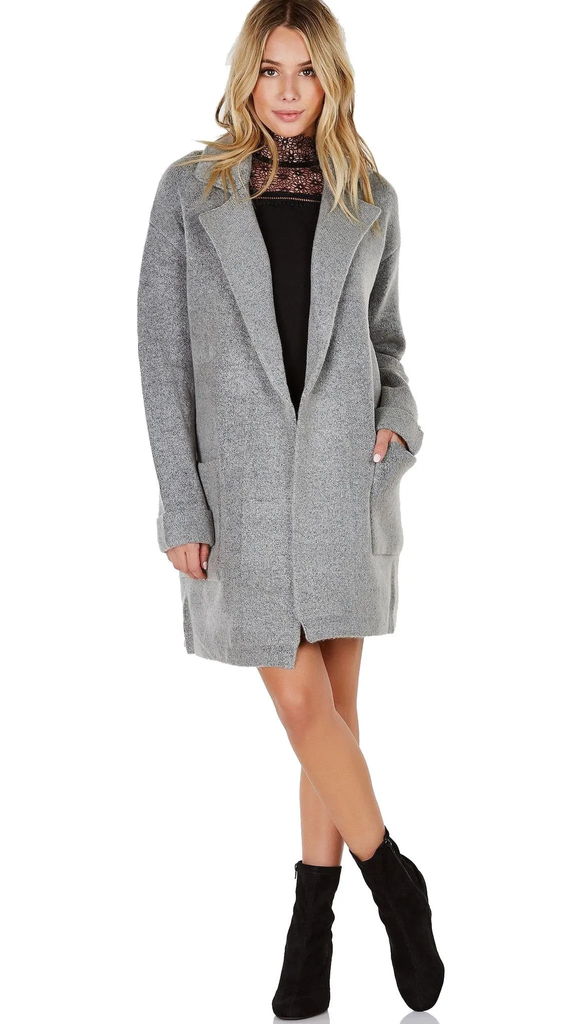 Lush Open Blazer Cardigan Sweater Jacket Grey