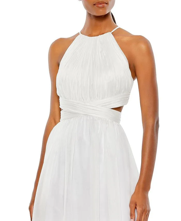 Mac Duggal Women's Pleated Halter Criss-Cross Strap Dress ,  white