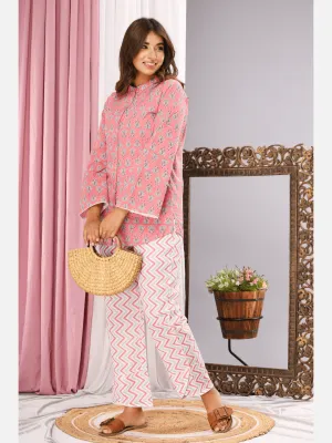 mandarin collar Pink  Pure cotton loungewear