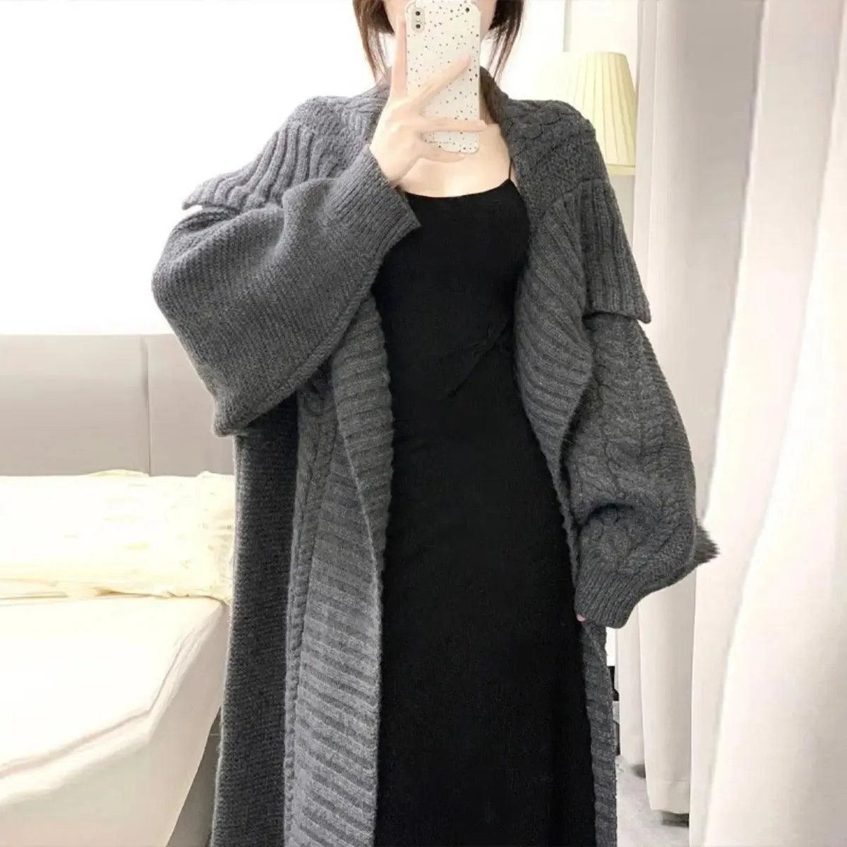 MS002 Open Front Long Sleeve Loose Sweater Cardigan Coats