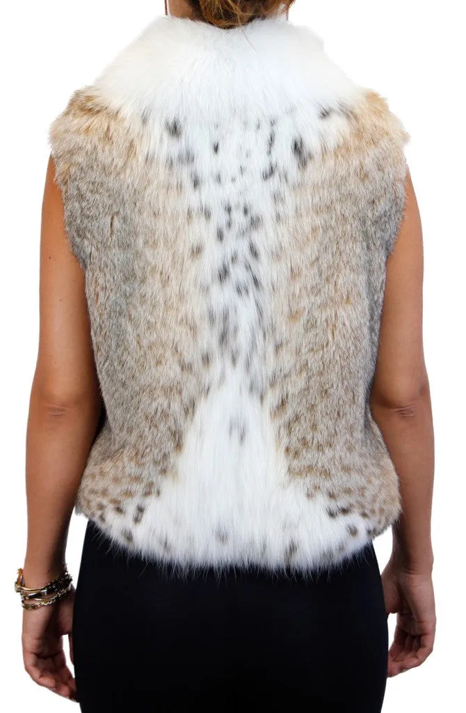 NATURAL MONTANA LYNX FUR VEST WITH WHITE SHADOW FOX FUR TRIM