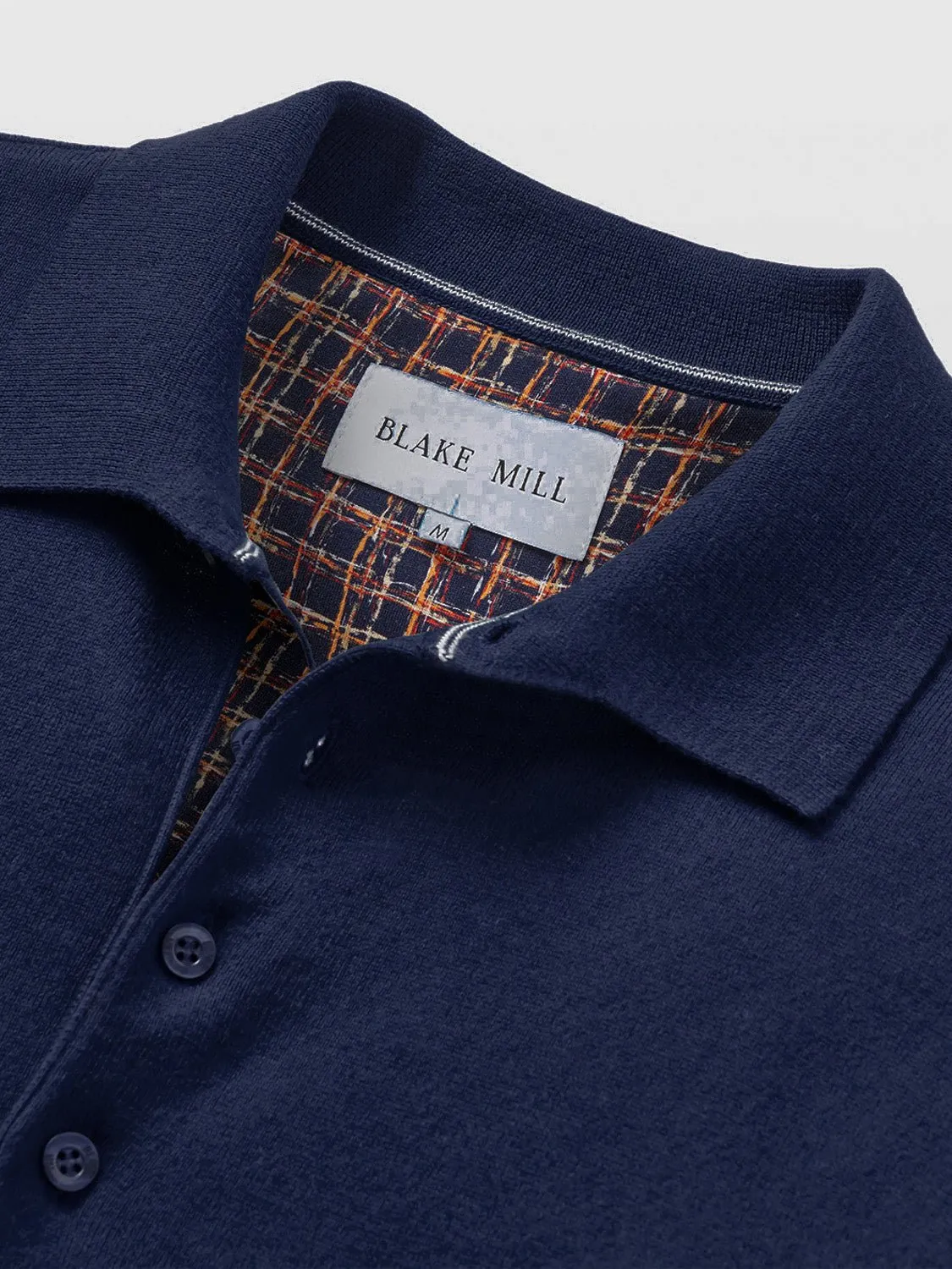 Navy Knit Polo with Check Accents