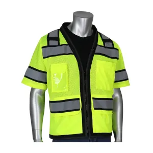 PIP 303-0800D-LY/S ANSI Type R Class 3 Black Two-Tone Eleven Pocket Tech-Ready Mesh Surveyors Vest with "D" Ring Access