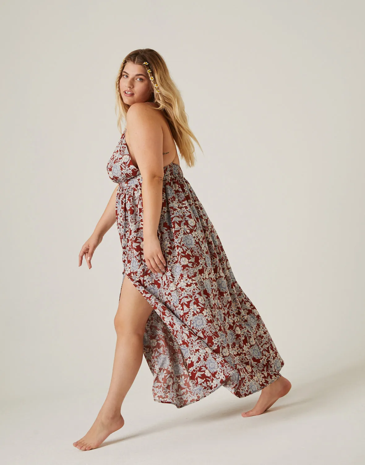 Plus Size Floral Double Slit Maxi Dress