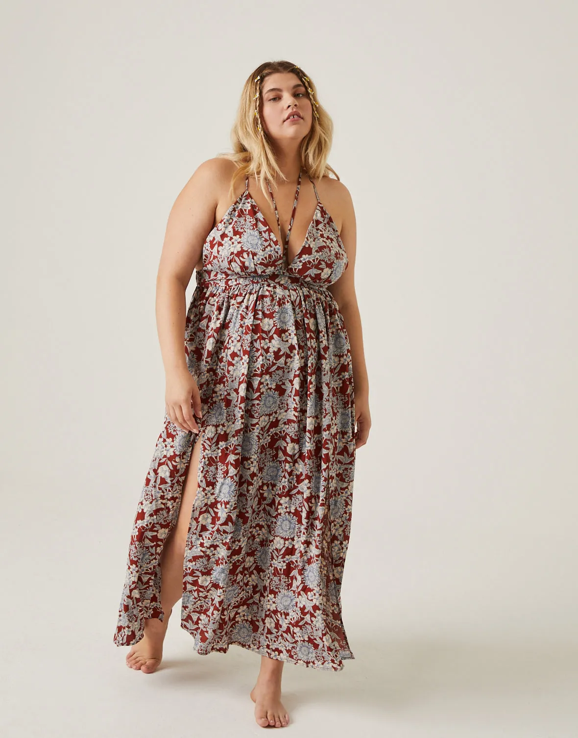 Plus Size Floral Double Slit Maxi Dress