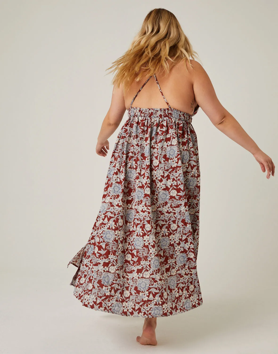 Plus Size Floral Double Slit Maxi Dress