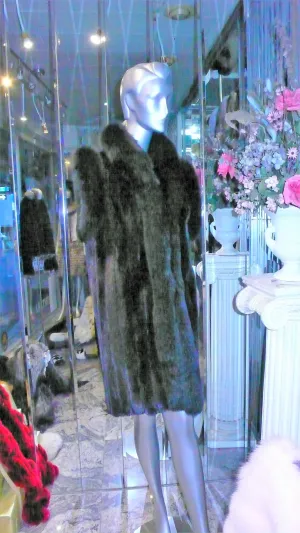 Ranch Mink Fur Long Vest with Black Fox Fur Tuxedo and Trim