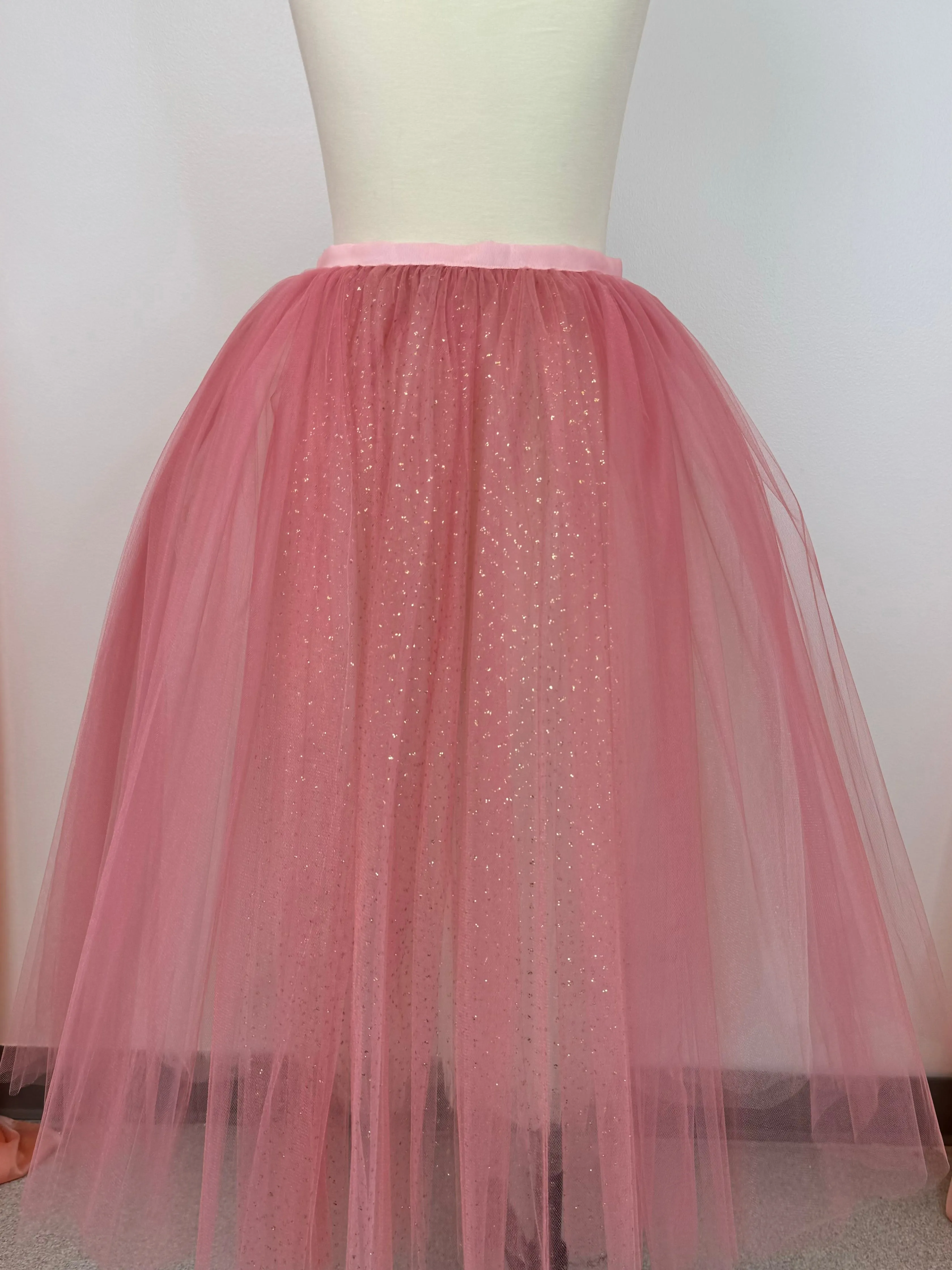 Ready-To-Wear Tulle Overskirt Dusty Rose with Sparkle