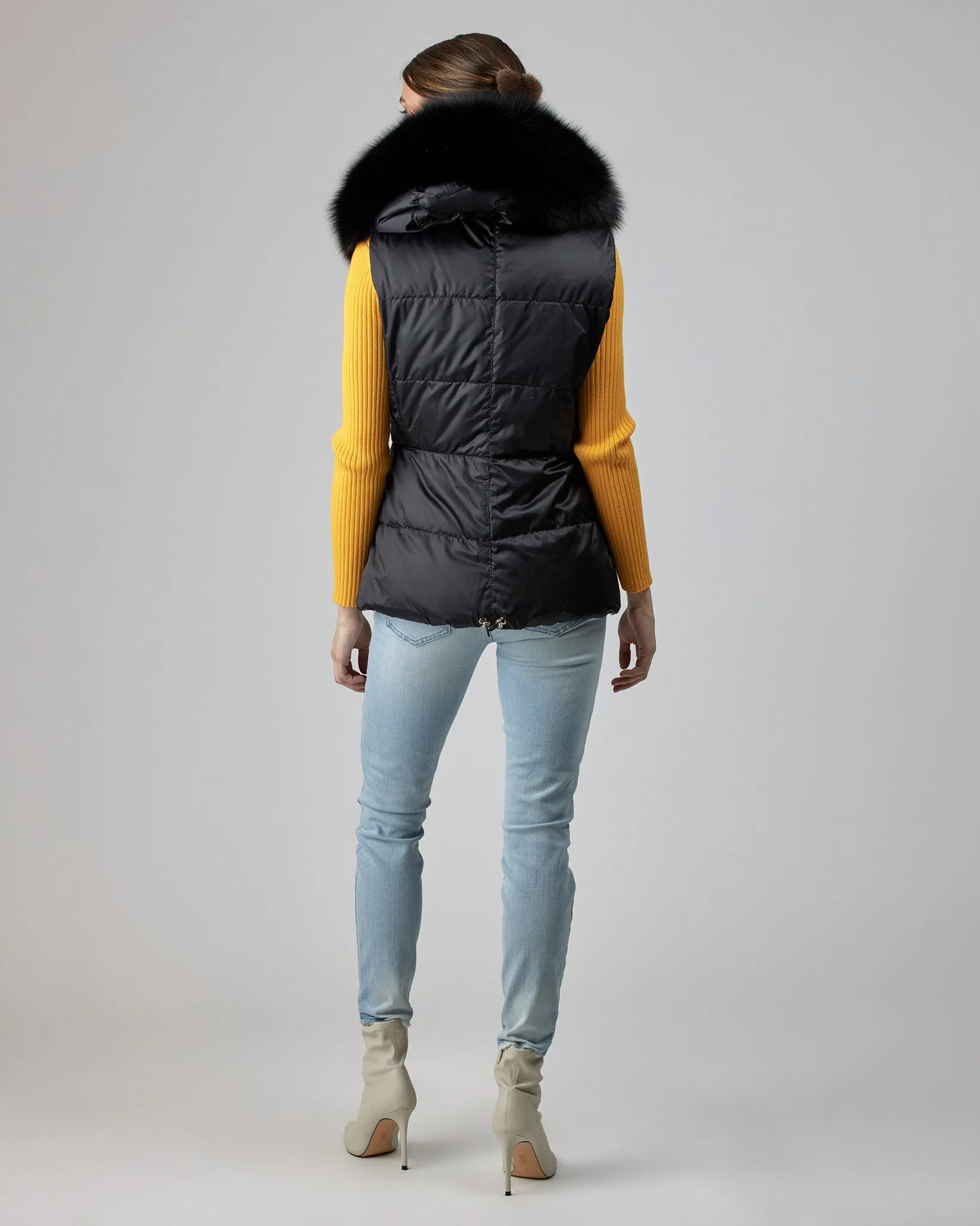 Reversible Après-Ski Vest with Detachable Fox Hood Trim