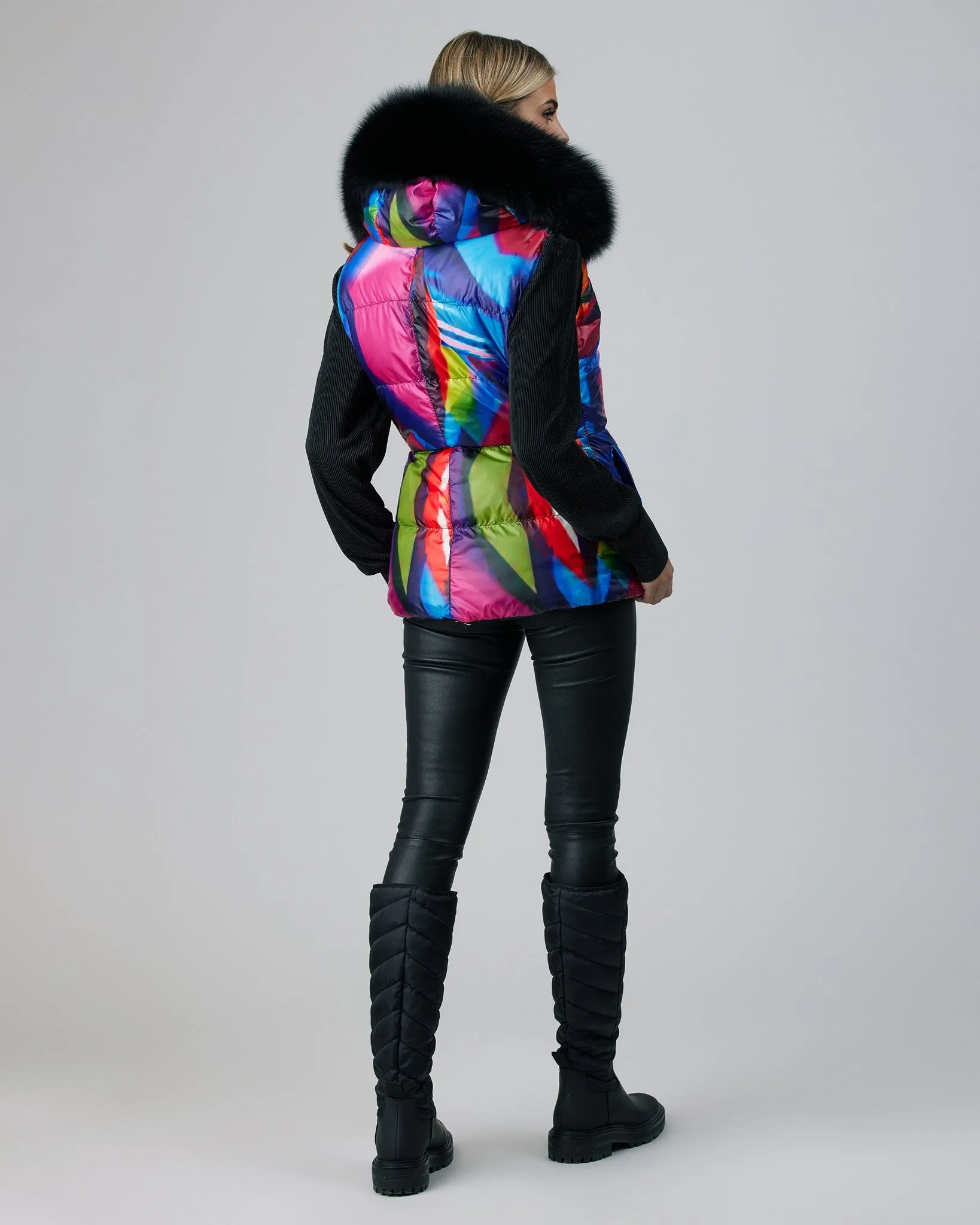 Reversible Après-Ski Vest with Detachable Fox Hood Trim