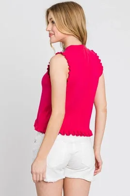 Ruffle Ribbed Sweater Sleeveless Tank Top