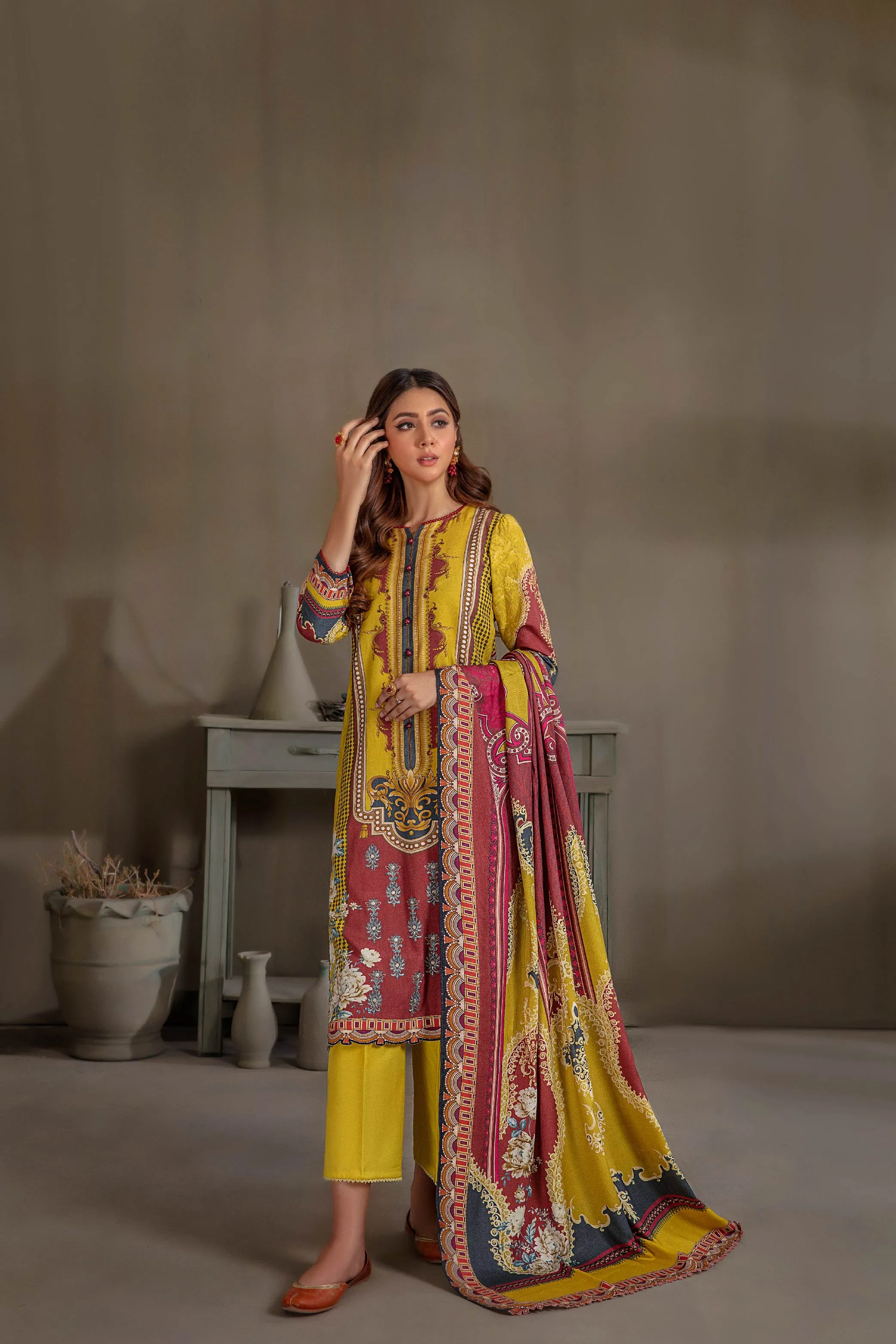 Sana & Samia by Lala Embroidered Woolen Print Collection – Daffodil