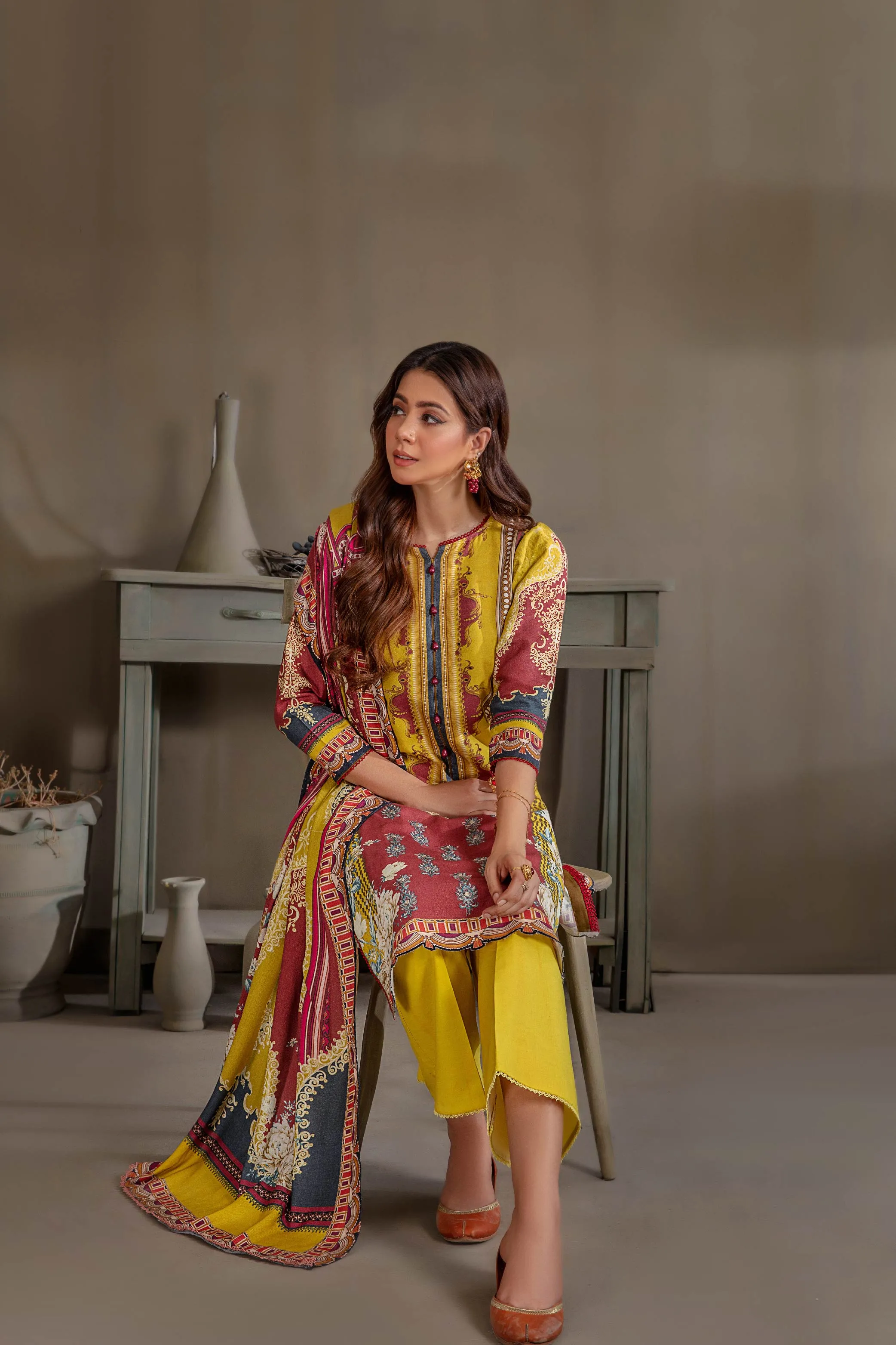 Sana & Samia by Lala Embroidered Woolen Print Collection – Daffodil