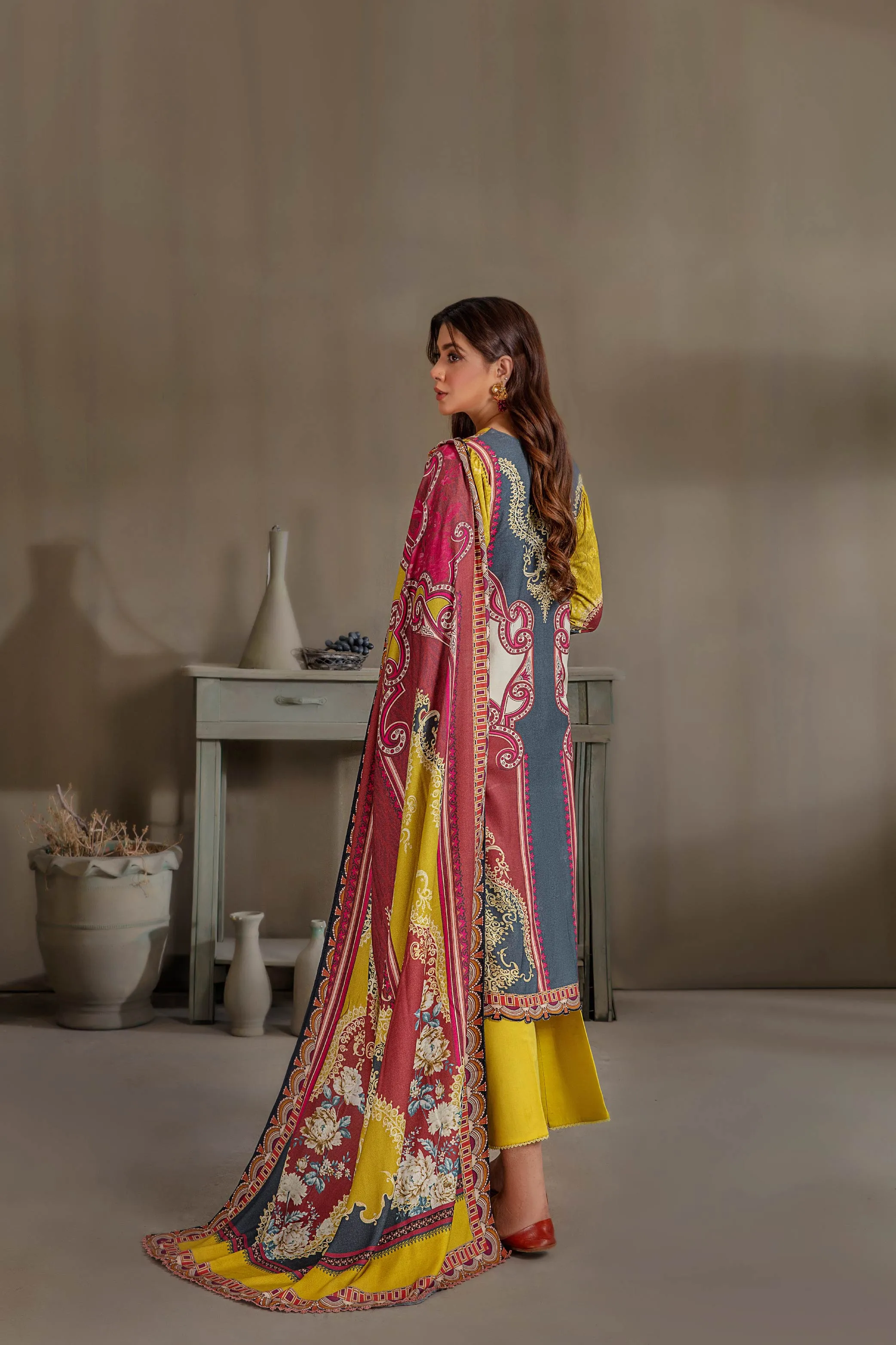 Sana & Samia by Lala Embroidered Woolen Print Collection – Daffodil