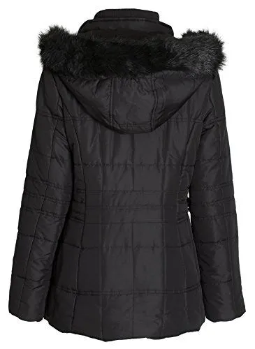 Sportoli Women's Down Alternative Puffer Coat with Plush Lined Detachable Hood (Black / 3X)