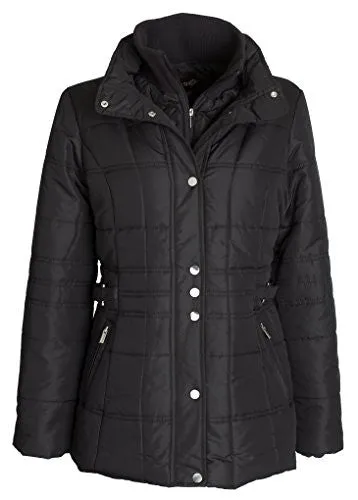 Sportoli Women's Down Alternative Puffer Coat with Plush Lined Detachable Hood (Black / 3X)