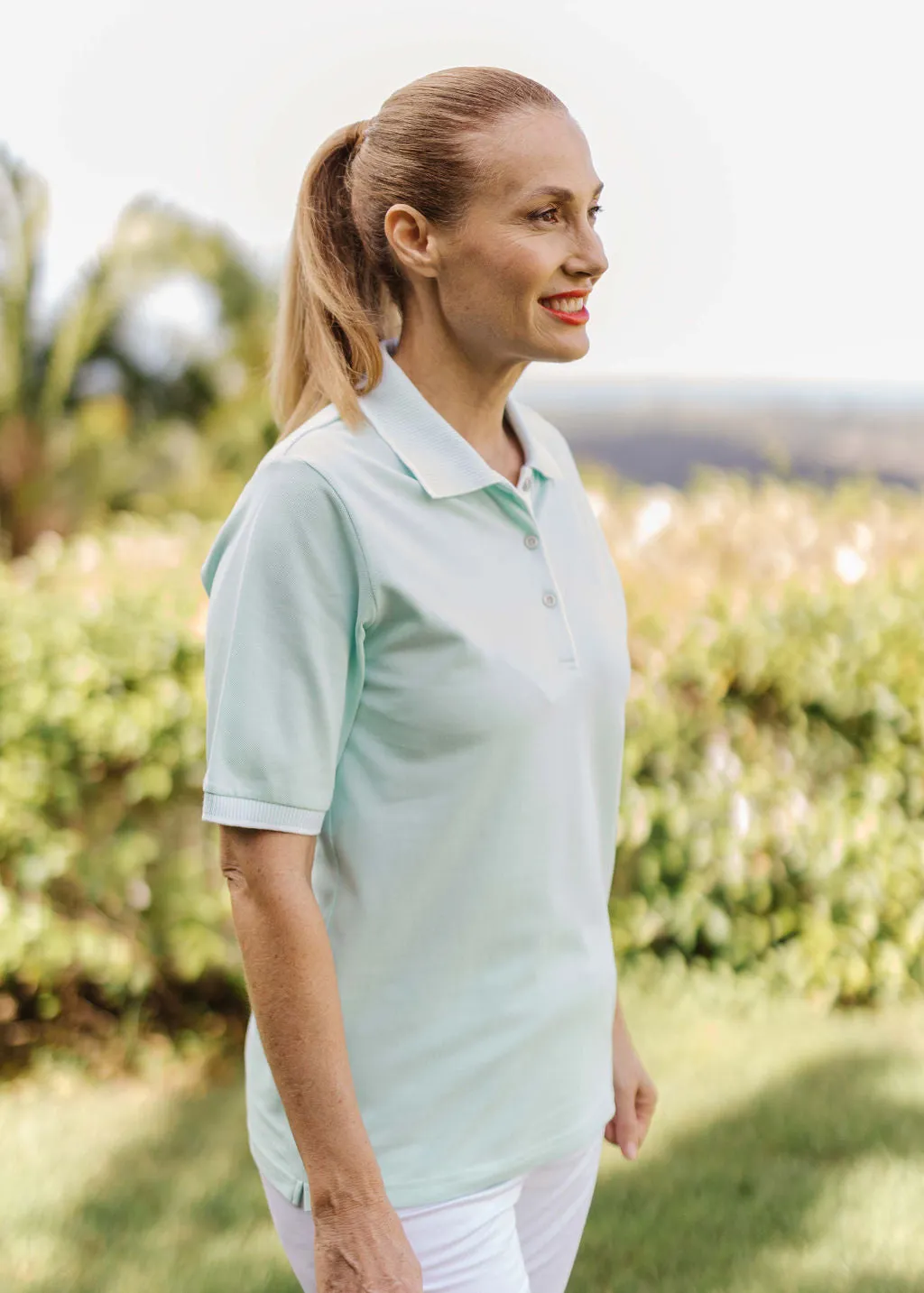 Striped Collar Classic Fit Polo Aqua