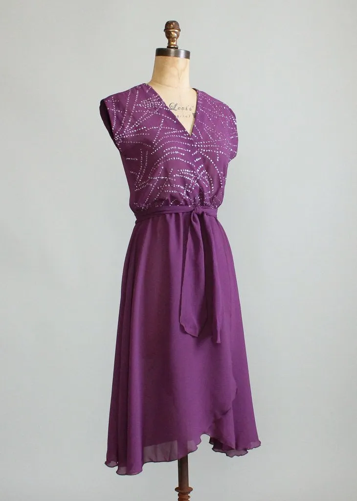 Vintage 1970s Plum Sparkles Dance Dress