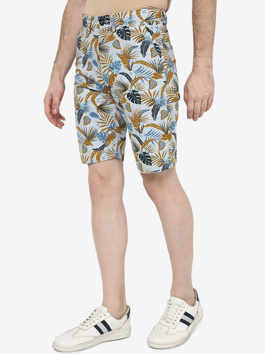 Yellow Printed Slim Fit Shorts | JadeBlue