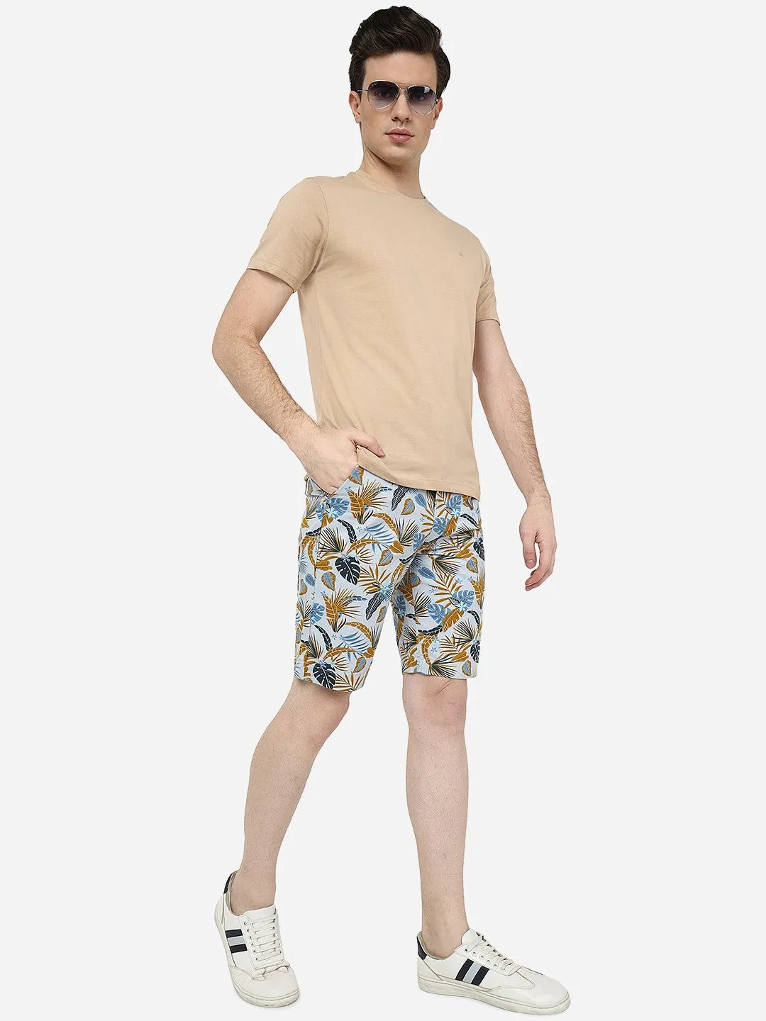 Yellow Printed Slim Fit Shorts | JadeBlue